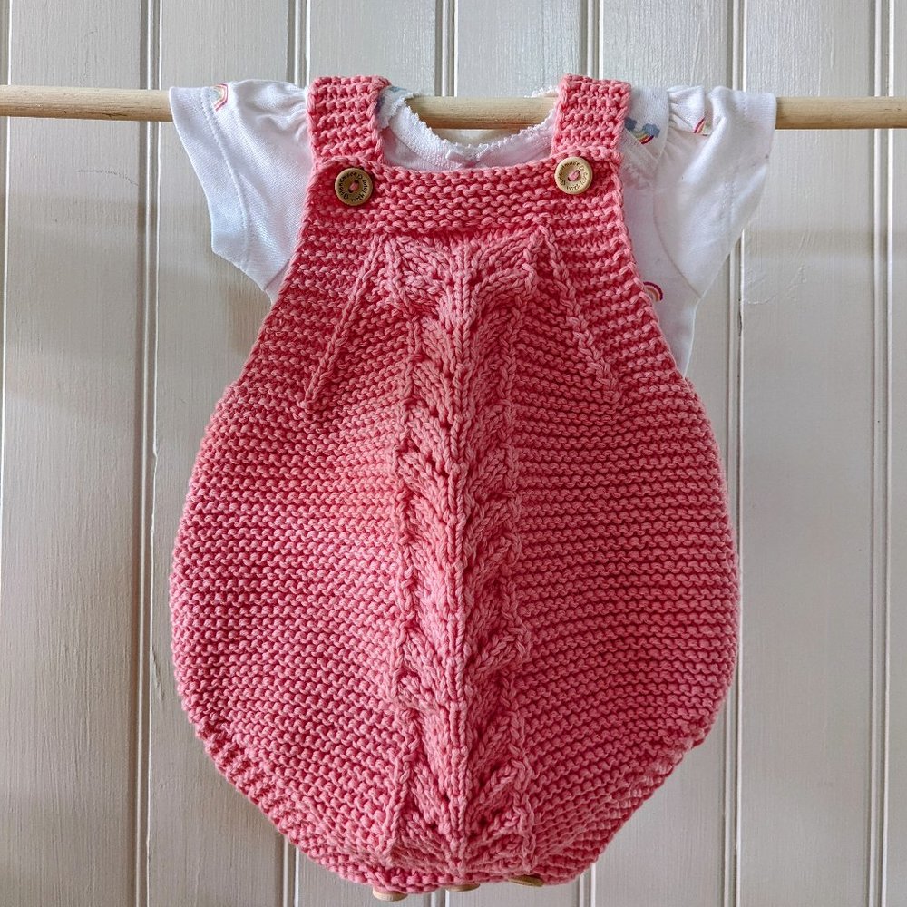 Pink Hand made Baby romper in cotton yarn with Fir Pattern & matching body suit